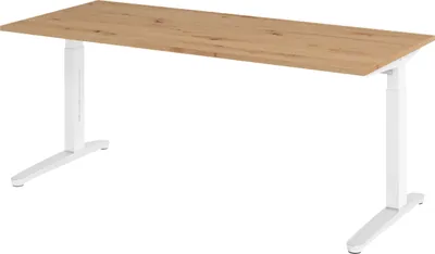 Produktbild von bümö Schreibtisch Serie-XB - Nachbildung: Asteiche, Größe:  180 x 80 cm, Gestell: Weiß/Alu poliert