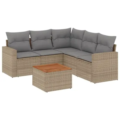 Produktbild von 6-tlg. Garten-Sofagarnitur mit Kissen Beige Poly Rattan
