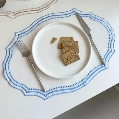 Produktbild von Vintage Besticktes Platzset - Stoff Tischset - Französische Spitze - Europäischer Stil - Unregelmäßige Form - Waschbar - 43x30 cm - Blau
