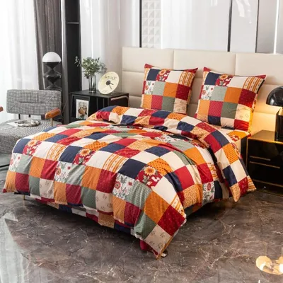 Obrázok produktu pre Posteľná bielizeň – 135 x 200 cm – sada obliečok na perinu a vankúše – kvety a mriežka – mikrovlákno bavlna – 1 obliečka na vankúš 70 x 80 cm