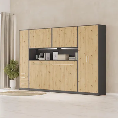 Produktbild von SMARTBett  Schlafzimmer Set Schrankbett Jugendzimmer Anthrazit/Wildeiche