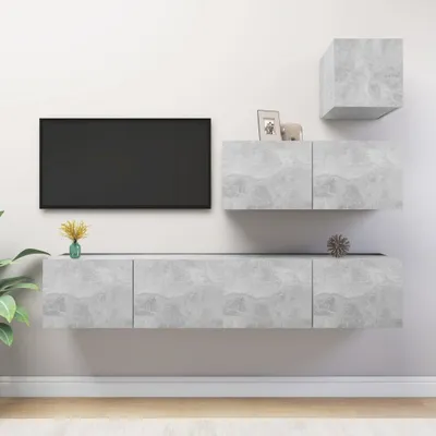 Produktbild von The Living Store 4-tlg. TV-Schrank-Set Betongrau Holzwerkstoff