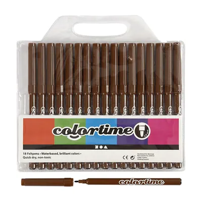 Productafbeelding van Colortime viltstiften, 2 lijndiktes, bruin, 18 stuks.