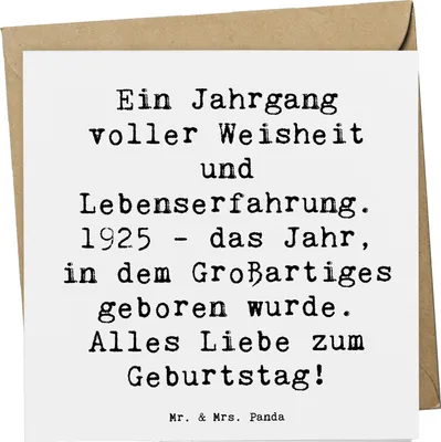 Produktbild von Mr. & Mrs. Panda Grußkarte Spruch 1925 Geburtstag - Weiß - Geschenk, Jahrgang, Alter, Glückwunschkarte, faltkarte, Jubiläum, Geburtstagsgeschenk, anlasskarte, Klappkarte