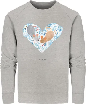 Produktbild von Mr. & Mrs. Panda Baumwoll Pullover Mäuse Herz Größe S - Heather Grey - Geschenk, Pulli, Liebe, für Immer, Sweatshirt, Sweater, Nachhaltiger, Lieblingsmensch, Hochzeit