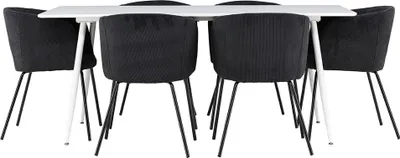 Image de Silar ensemble pour salle à manger table 90x180cm et 6 chaises velours avec accoudoirs blanc.
