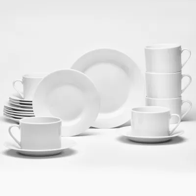 Produktbild von Kaffee-Set Berlin 18-teilig Porzellan weiß für 6 Personen – Obertassen 230 ml, Untertassen 15 cm, Dessertteller 19 cm