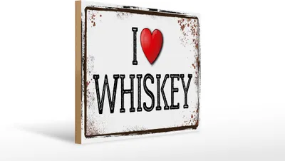 Produktbild von Holzschild  I Love Whiskey, 40x30 cm, Holzschilder Spruch Alkohol Spirituose