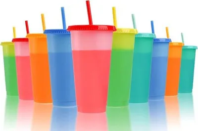 Image de Lot de gobelets réutilisables colorés, 680 ml, avec couvercle et paille, parfaits pour les fêtes et le quotidien