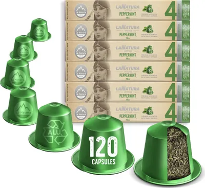 Productafbeelding van PEPERMUNTTHEE 120 theezakjes | Aluminium capsules | Theezakjes voor Nespresso®³ capsulemachines | La Natura Lifestyle