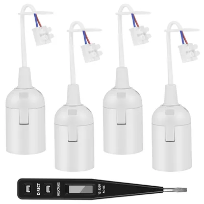 Obrázok produktu pre Sada 4 zásuviek E27 s káblom, zásuvka na lampu + tester napätia podľa normy VDE, biela