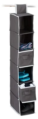Image de Étagère suspendue en tissu, rangement suspendu, 6 compartiments, 2 tiroirs, pour armoire, H x l x P : env. 82 x 14,5 x 30 cm, anthracite, tissu non-tissé, carton, 82 x 30 x 14,5 cm, gris