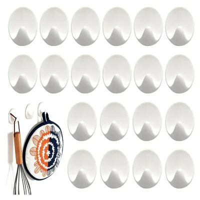 Produktbild von Selbstklebende Wandhaken, 20 Stück, Extra starke Klebehaken, ohne Bohren, Weiß, für Küche, Badezimmer, Schränke, Büro, Türen