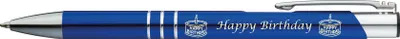 Produktbild von 5 Kugelschreiber mit Gravur "Happy Birthday" / aus Metall / Farbe: blau