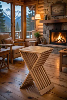 Immagine prodotto di Tavolino ausiliario in legno dal design moderno, caratterizzato da una forma a X