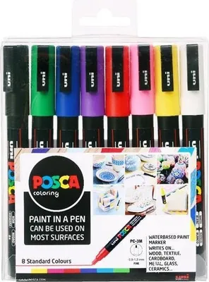 Obrázok produktu pre Popisovač akrylový Uni Posca PC-3M, 0,9-1,3 mm, sada 8 základních barev