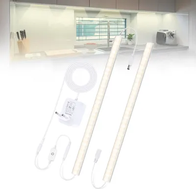 Produktbild von 2er Set 30cm LED Unterbauleuchte Neutralweiß Dimmbar Schrankleuchte Küchenlicht Lichtleiste für Schrank, Regale, Werkbank