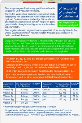 Produktbild von Doppelherz | Aktiv Vegetarier Vitamine + Mineralstoffe | 30 Tabletten