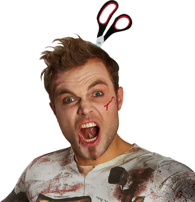 Produktbild von Rubies Gruseliger Haarreif mit Schere im Kopf für Halloween Kostüm & Fasching