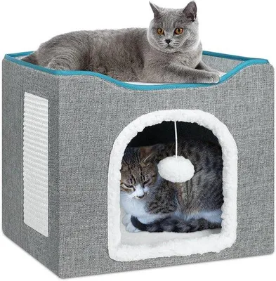 Produktbild von Famanu Katzenhaus Faltbar mit Kratzbrett und Spielball - Grau