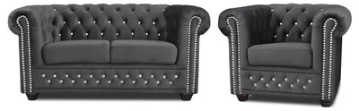 Image de Chesterfield Textile Canapé Coussin 2 places Tissu Canapés Deux places Noir