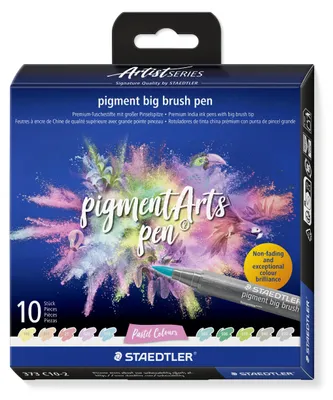 Produktbild von STAEDTLER pigment big brush 373 Tuschestift mit großer Pinselspitze Etui mit 10 Farben, Pastel Colours