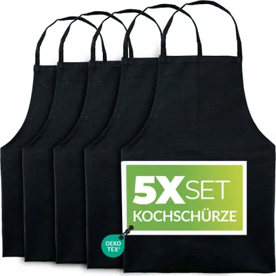 Produktbild von etérea Renforcé Kochschürze Baumwolle Schwarz 5er Set