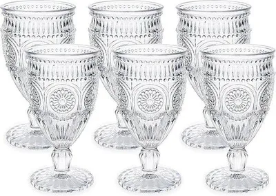 Produktbild von Glas-Set für 6 × 300 ml - 10 oz Weingläser - Romantischer Relief-Design