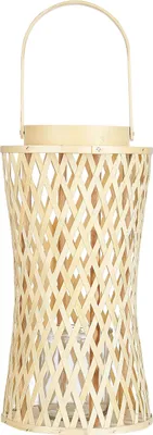 Produktbild von BELIANI Laterne Hellbraun Bambusholz 38 cm Rund mit Glaseinsatz Henkel Handgefertigt Geflochten Boho Design Wohnaccessoires Dekoartikel Tischdekoration