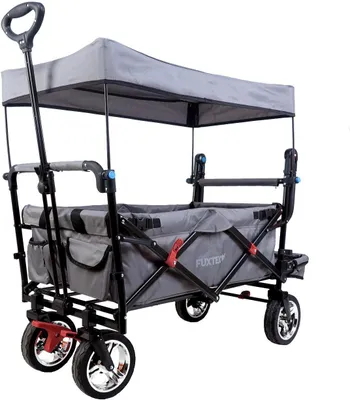 Produktbild von FUXTEC Bollerwagen FX-CT800 mit UV-geschütztem Sonnendach,Schiebegriff & Innenraumverlängerung Grau