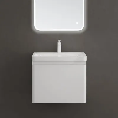 Image de doporro Meuble de Salle de Bain Suspendus Blanc 60x42x50cm Ensemble de 2 Pièces Meuble avec Lavabo Design Ancona