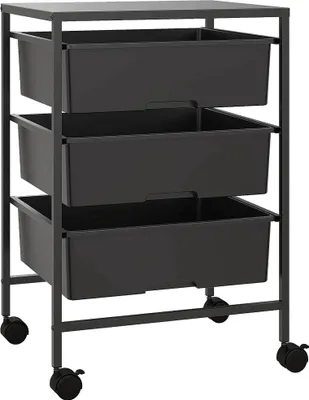 Image de Chariot de rangement - Chariot à roulettes - 3 paniers - 40,8 × 33,5 × 60,5 cm - Avec roulettes - Montage nécessaire - Noir