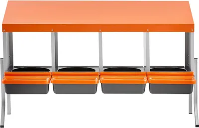 Produktbild von Hühner-Nistkästen, 4 Fächer, mit Stützbeinen, einfache Eiersammlung, verzinkter Stahl und hochfester Kunststoff, rollbare Nistkästen für Hühner und Legehennen, orange