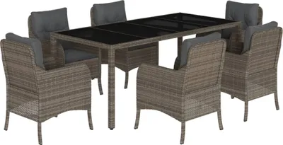 Produktbild von vidaXL 7-tlg. Garten-Essgruppe mit Kissen Grau Poly Rattan
