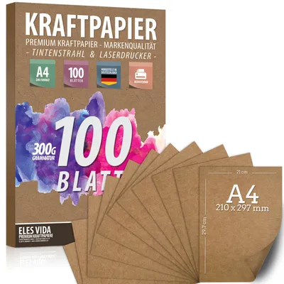 Immagine prodotto di Carta kraft A4, 300 g - 21 x 29,7 cm - Stampabile - Cartoncino naturale