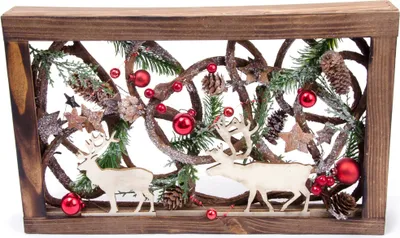 Image de Cadre avec décoration cerf bois 39,5 x 24,5 x 5 cm