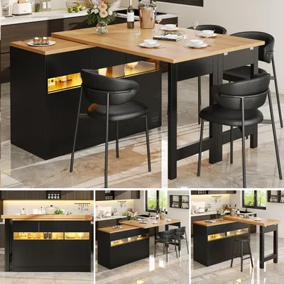 Productafbeelding van Uitschuifbare bartafel met LED-verlichting en draaifunctie, 120-180 cm, zwart