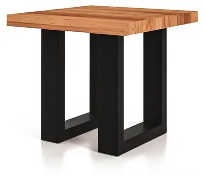 Produktbild von Beistelltisch Leeds aus Kernbuche massiv 50x50x45 mit Metallfußgestell Schwarz