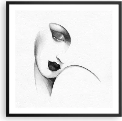 Produktbild von Gerahmtes Poster - Schwarzer Rahmen - Porträt Frau Skizze - 60x60 cm - Wand Bild - Wanddeko - Wandbilder - Kunstposter - Wandposter - Bilderrahmen - Bilder - Kunstdruck - P2BAC60x60-4475