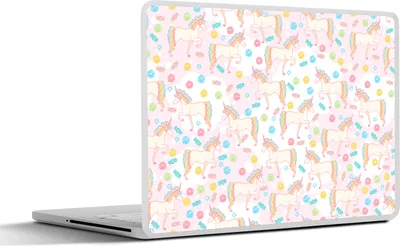 Produktbild von MuchoWow® Laptop Aufkleber Sticker Cover Einhorn - Bonbon - Regenbogen 31x22.5 cm - Laptop-Deko