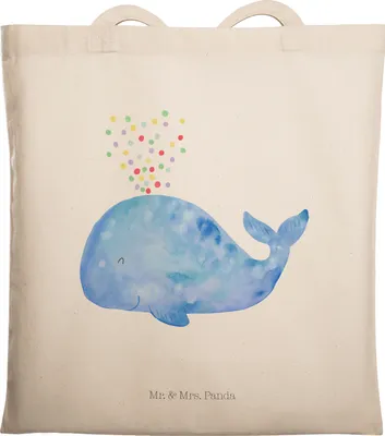 Produktbild von Mr. & Mrs. Panda Shopping Tasche Wal Konfetti - Transparent - Geschenk, Geburtstag, Motivation, Meer, Stoffbeutel, Büchertasche, Neustart, Laptoptasche, Schultasche
