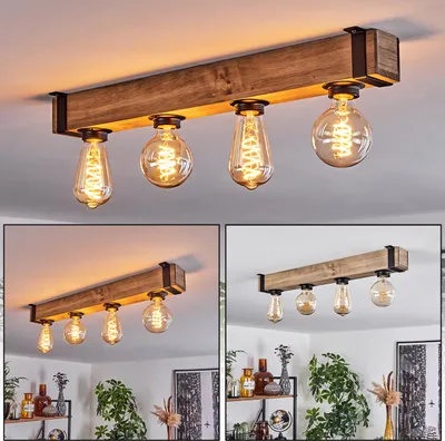 Produktbild von Bollengo moderne Deckenlampe aus Metall/Holz in Schwarz/Natur
