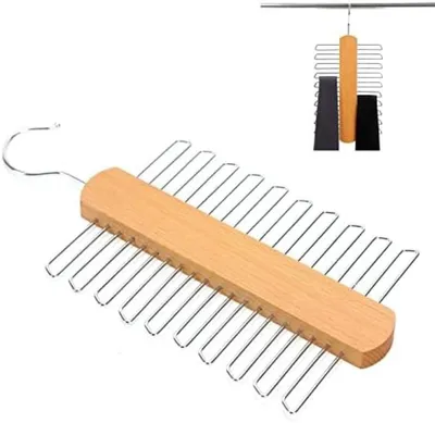 Produktbild von PolkaHome® Holz-Krawattenhalter 360° drehbar – Multifunktionaler Krawattenhalter für Krawatten, Gürtel, Schals und Accessoires, 30 x 14 x 2