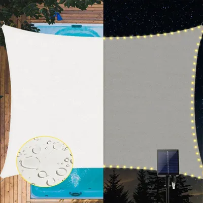 Imagen del producto de Toldo solar de 2x3 metros con guirnalda de luces LED solares, protección UV del 98%, resistente al desgarro, resistente a la intemperie, color blanco