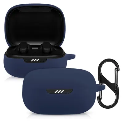 Produktbild von kwmobile Schutzhülle für JBL Live Pro Plus Hülle - TPU Silikon Case für Kopfhörer Ladecase - stoßfestes Cover mit Karabiner - Dunkelblau
