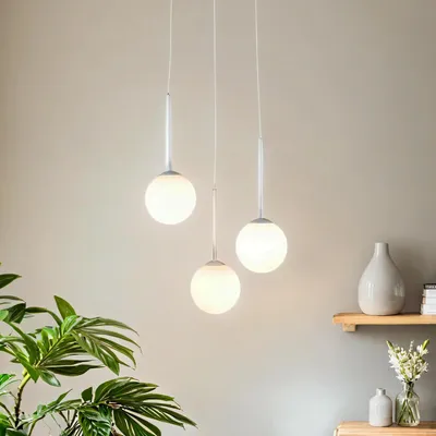 Obrázek produktu pro Závěsné svítidlo kov sklo Š: 44 cm V: max. 200 cm Bílá E14 3 světla kulaté stínidlo Moderní závěsné svítidlo