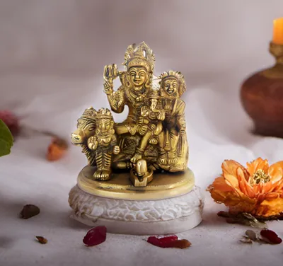 Messing Shiva-Familie Standbild, 3,5x3x4 Zoll, Vintage
