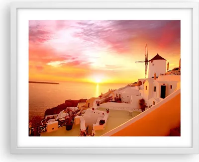 Produktbild von Gerahmtes Poster - Weißer Rahmen - Santorini Griechenland Urlaub - 50x40 cm - Wand Bild - Wanddeko - Wandbilder - Wandposter - Bilderrahmen - Bilder - Kunstdruck - Wandbild - P2WAA50x40-2691