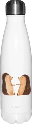 Produktbild von Mr. & Mrs. Panda Thermos Igel Liebe - Weiß - Geschenk, trinkflaschen, thermosflaschen, Trinkflasche, Thermo-Trinkflasche, Verheiratet, Thermosflasche, Wasserflasche
