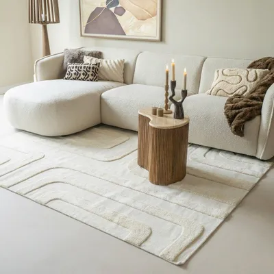 Produktbild von Volero - Wollteppich - Judith Lines Creme - 200x290cm - Wohnzimmer, Schlafzimmer - Modern, Skandinavisch